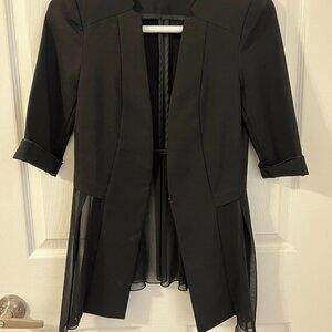 Black Blazer with Flattering Soft Chiffon Detail - Made in Korea